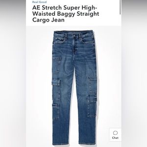 American eagle stretch super high-waisted baggy straight cargo jean